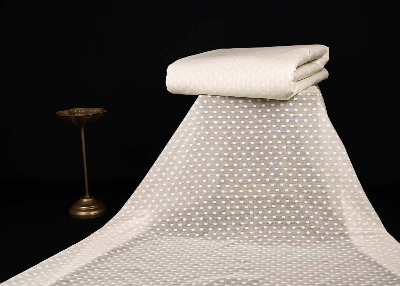 Off White Dyeable Chanderi Fabric With All Over Thread Handloom 22949