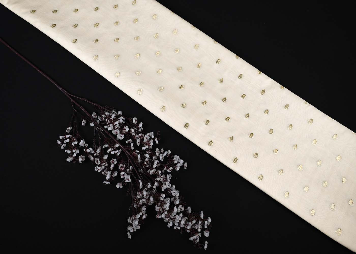 Off White Dyeable Silk Fabric With All Over Thread And Zari Handloom 22952
