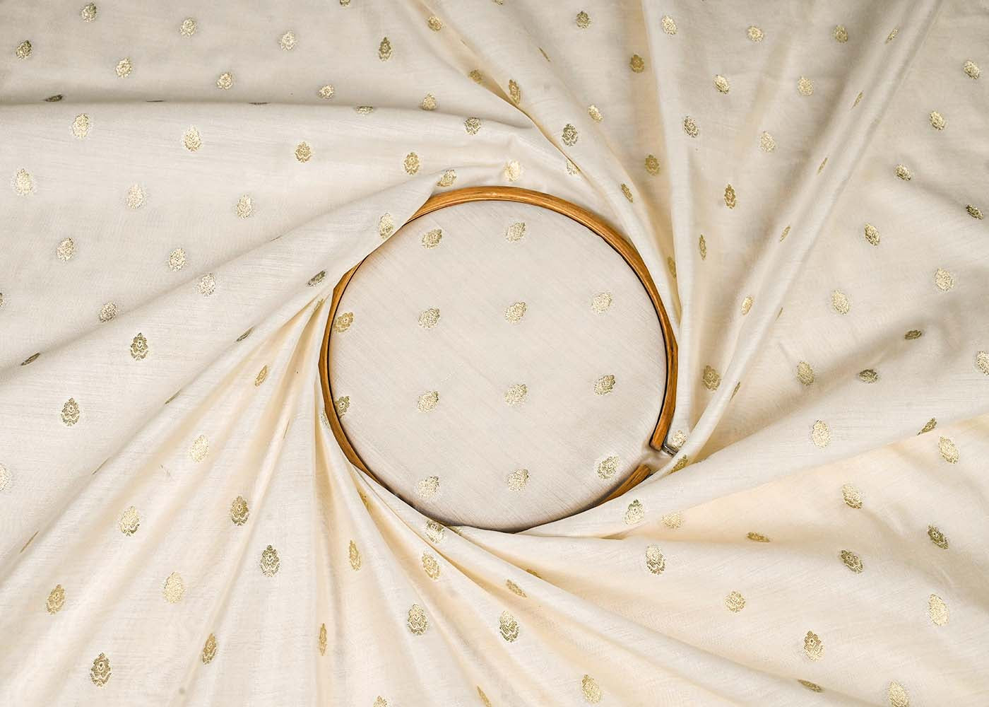 Off White Dyeable Silk Fabric With All Over Thread And Zari Handloom 22952