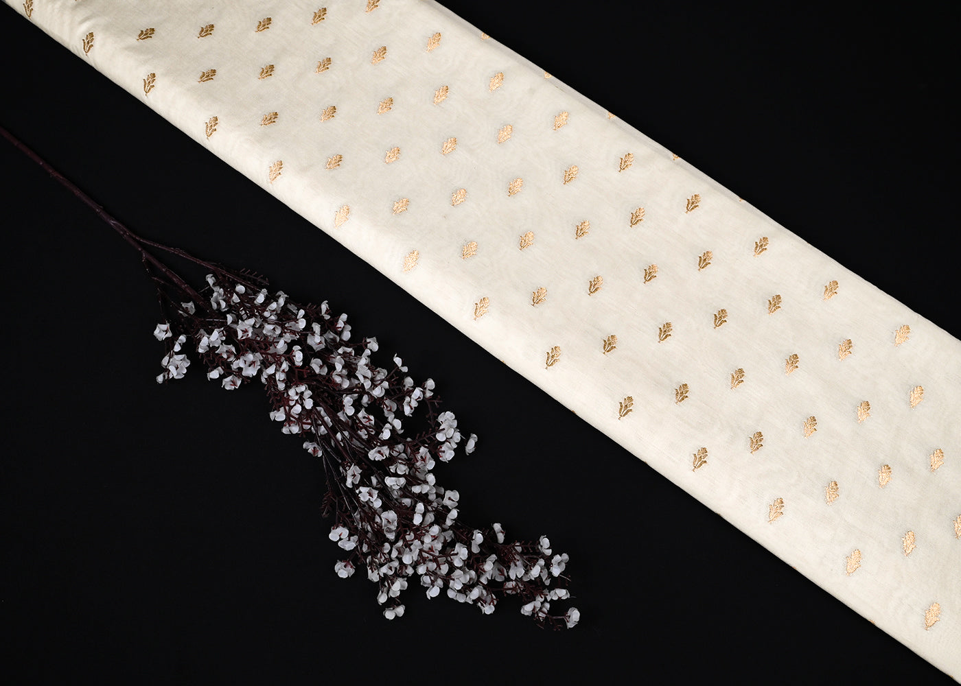 Off White Dyeable Silk Fabric With All Over Thread And Zari Handloom 22955