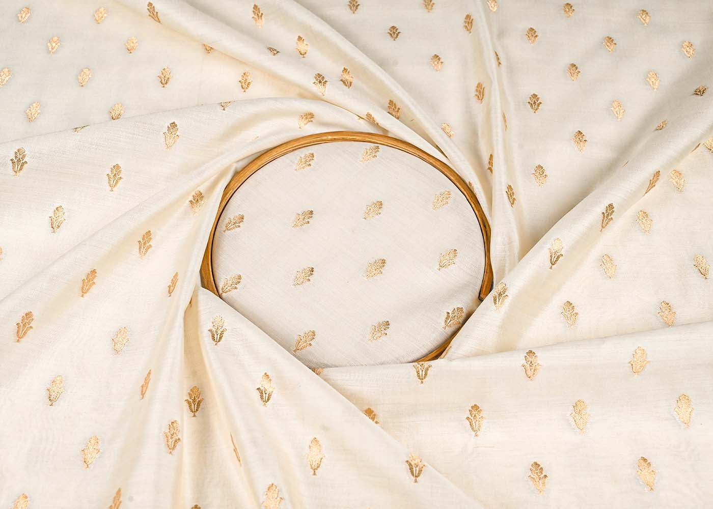 Off White Dyeable Silk Fabric With All Over Thread And Zari Handloom 22955