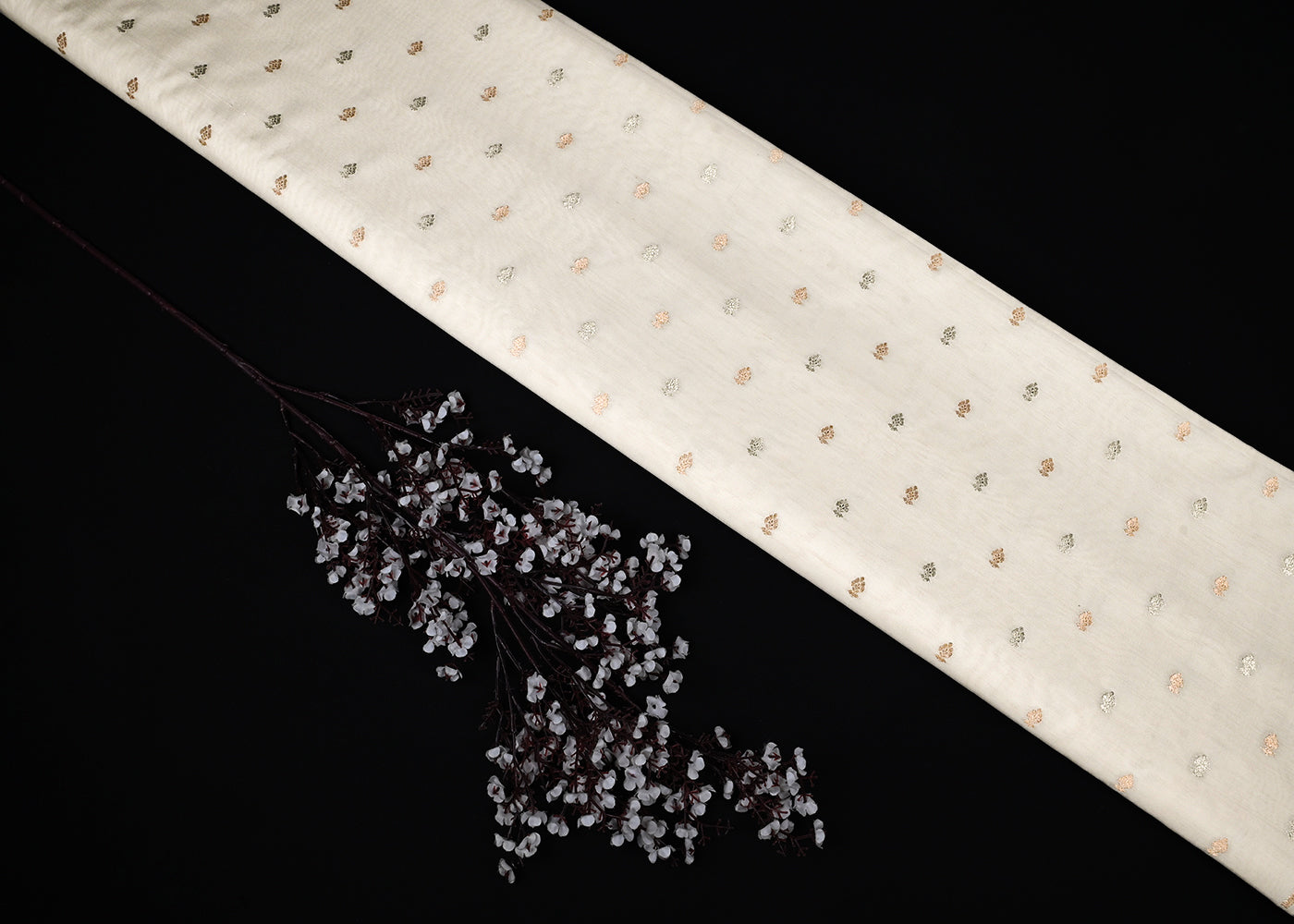 Off White Dyeable Silk Fabric With All Over Thread And Zari Handloom 22959
