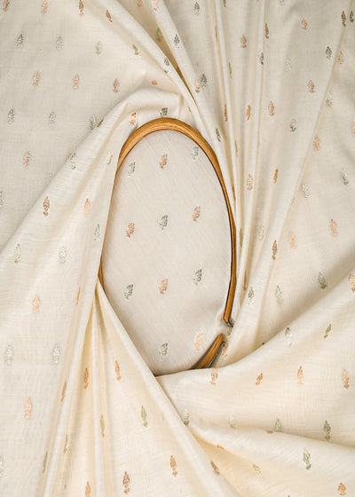 Off White Dyeable Pure Silk Fabric With All Over Zari Handloom 22959