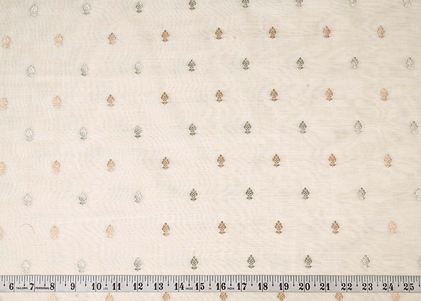 Off White Dyeable Silk Fabric With All Over Thread And Zari Handloom 22959