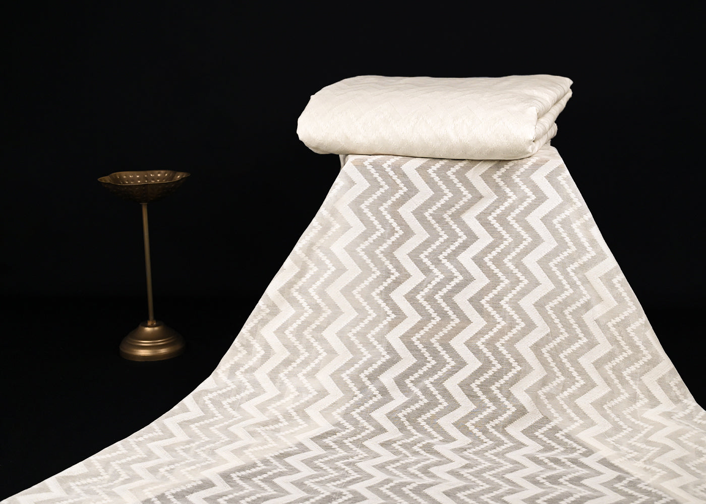 Off White Dyeable Chanderi Fabric With All Over Thread Handloom 22969