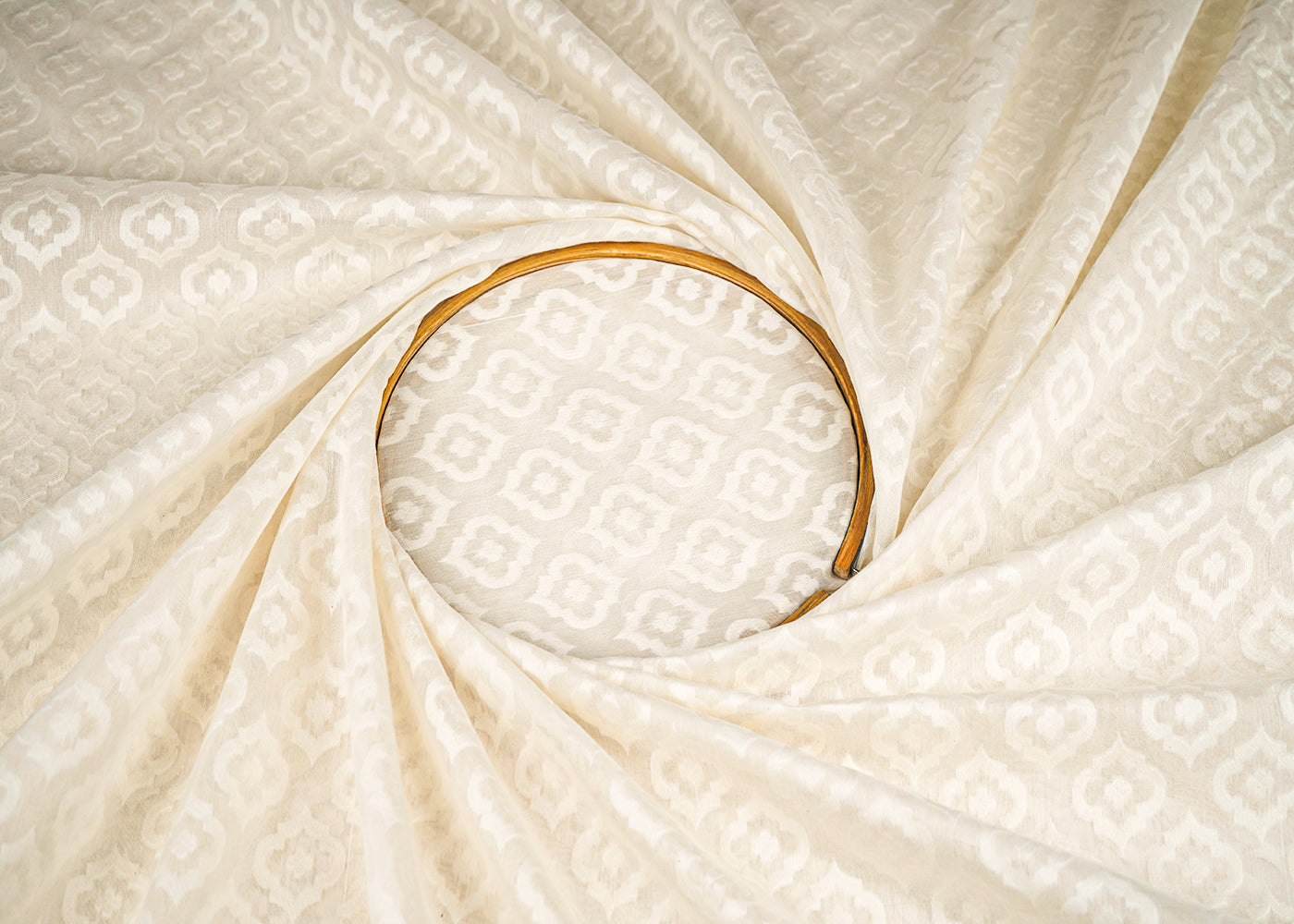 Off White Dyeable Chanderi Fabric With All Over Thread Handloom 22972