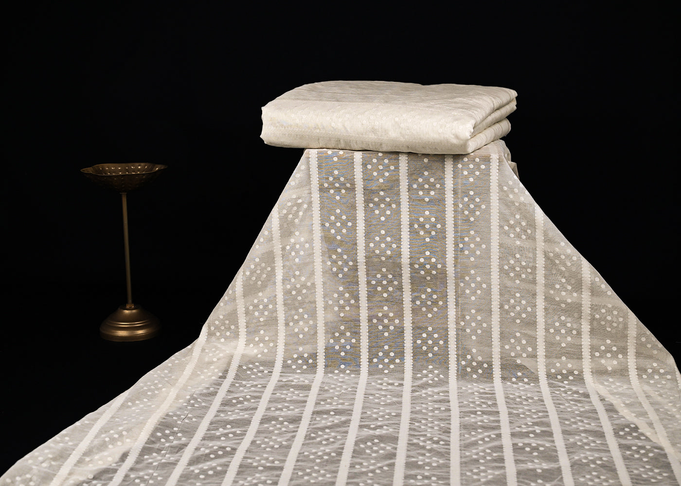 Off White Dyeable Chanderi Fabric With All Over Thread Handloom 22976