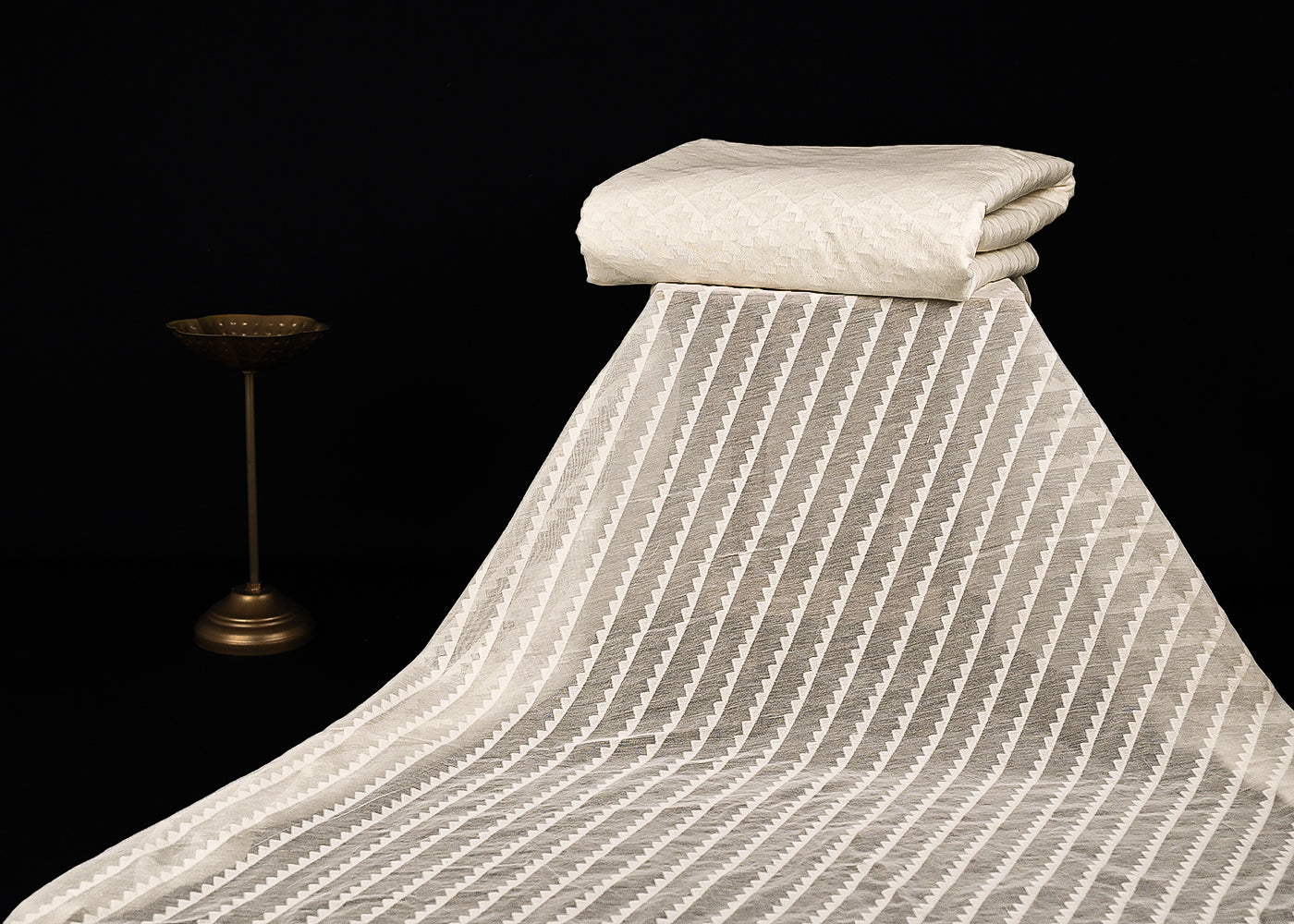 Off White Dyeable Chanderi Fabric With All Over Thread Handloom 22977