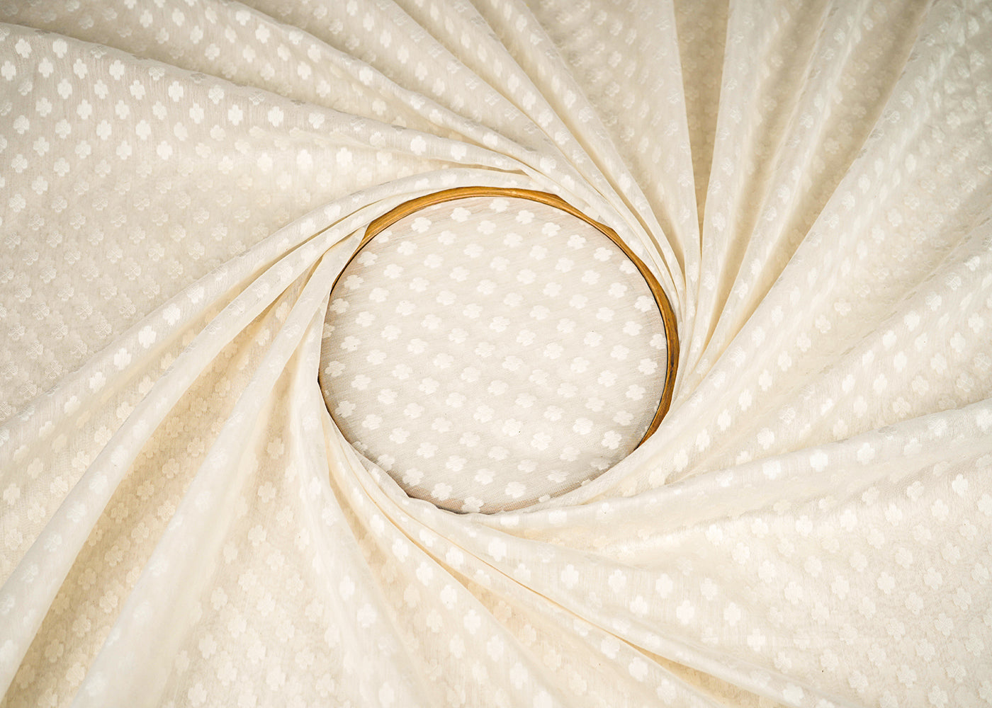 Off White Dyeable Chanderi Fabric With All Over Thread Handloom 22980