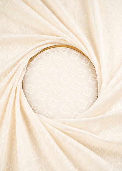 Off White Dyeable Chanderi Fabric With All Over Self Work 22982