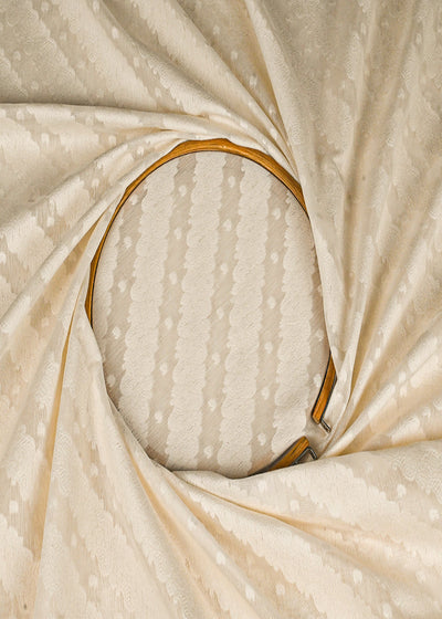 Off White Dyeable Chanderi Fabric With All Over Self Work 22983