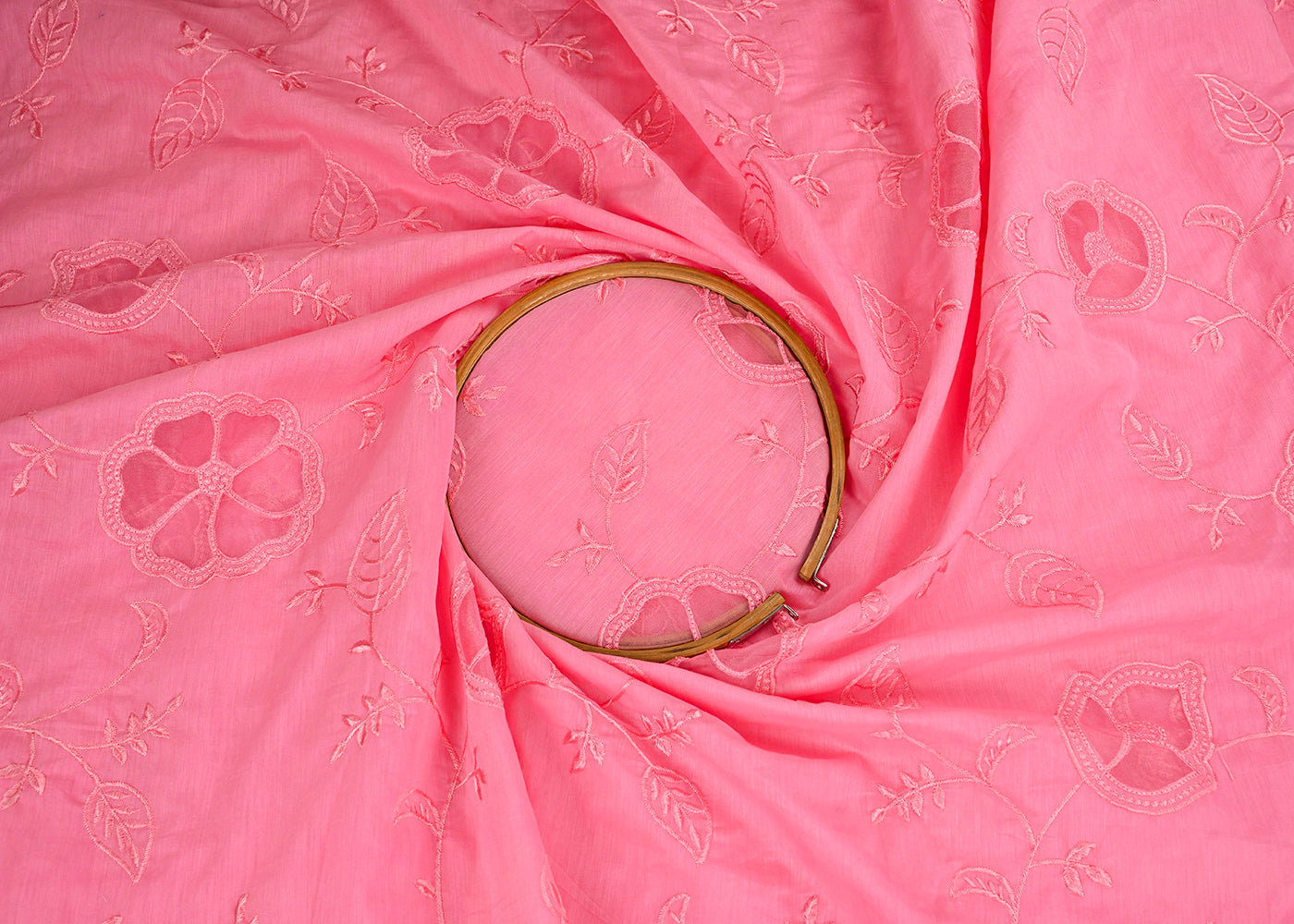 Baby-Pink-Chanderi-Fabric-With-All-Over-Thread-Work-And-Organza-Cutwork-22992-close-view