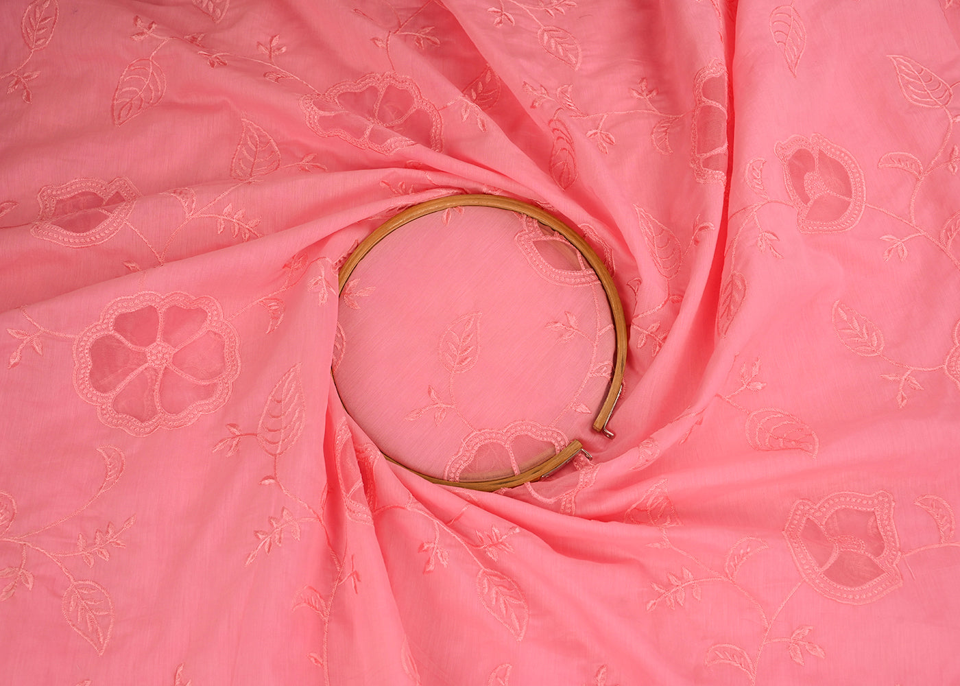 Baby Pink Chanderi Fabric With All Over Thread Work And Organza Cutwork 22992