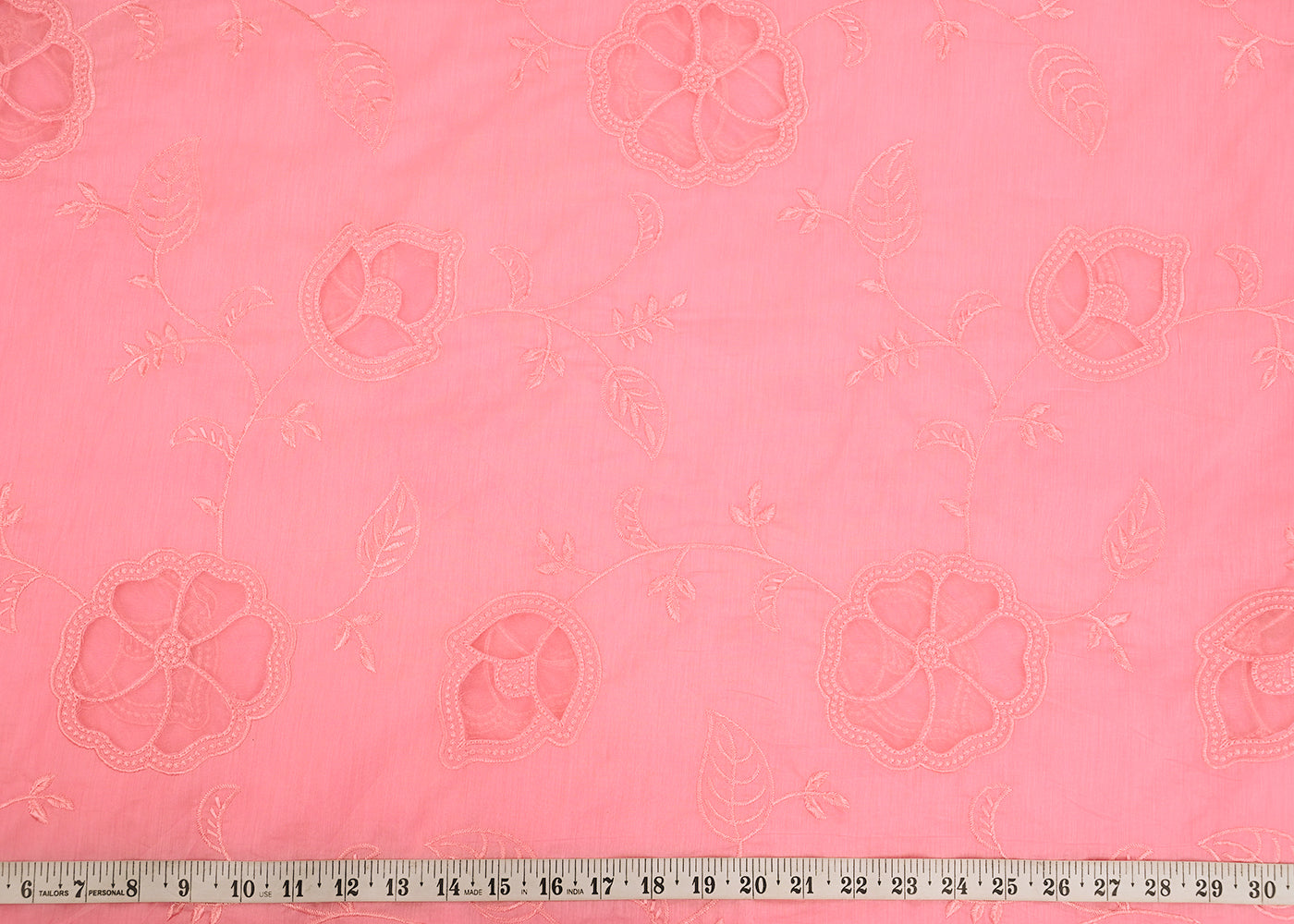 Baby Pink Chanderi Fabric With All Over Thread Work And Organza Cutwork 22992