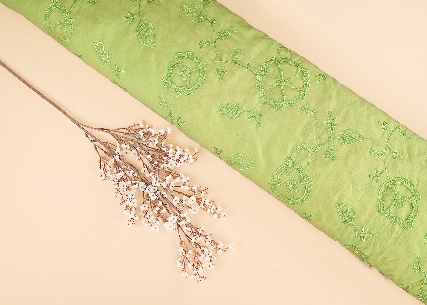 Pista-Green-Chanderi-Fabric-With-All-Over-Thread-Work-And-Organza-Cutwork-22994