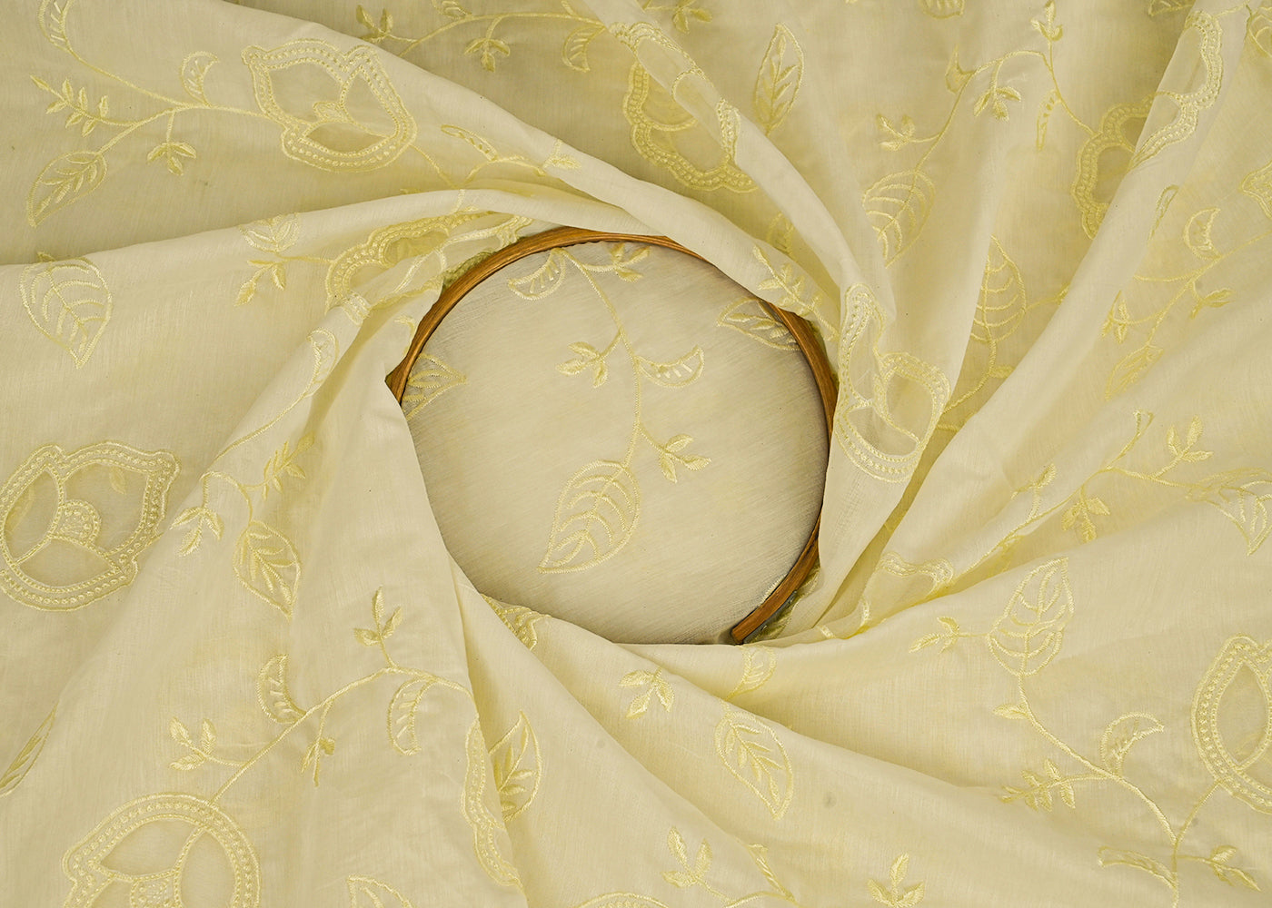 Pastel-Yellow-Chanderi-Fabric-With-All-Over-Thread-Work-And-Organza-Cutwork-22995-close-view