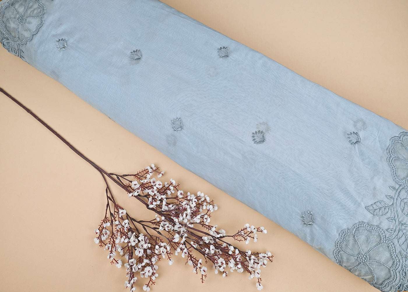 Powder-Blue-Chanderi-Dupatta-Fabric-With-All-Over-Thread-Work-And-Two-Side-Organza-Cutwork-Border-22996