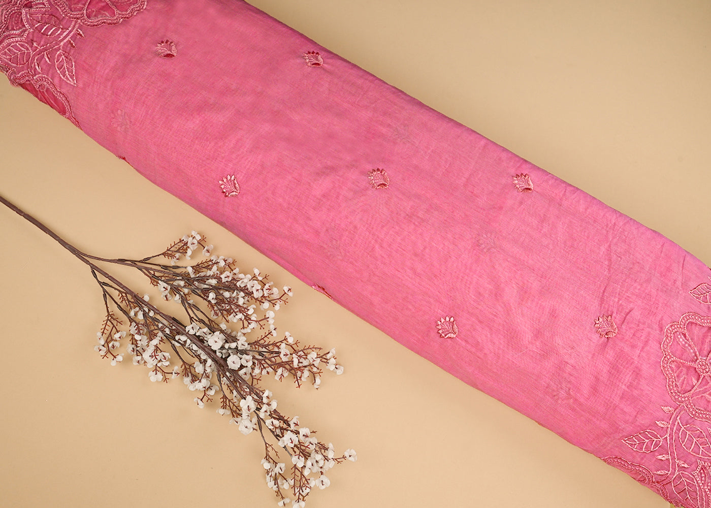 Baby-Pink-Chanderi-Dupatta-Fabric-With-All-Over-Thread-Work-And-Two-Side-Organza-Cutwork-Border-22997
