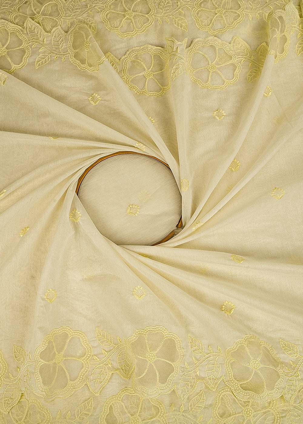 Pastel-Yellow-Chanderi-Dupatta-Fabric-With-All-Over-Thread-Work-And-Two-Side-Organza-Cutwork-Border-22998-close-view