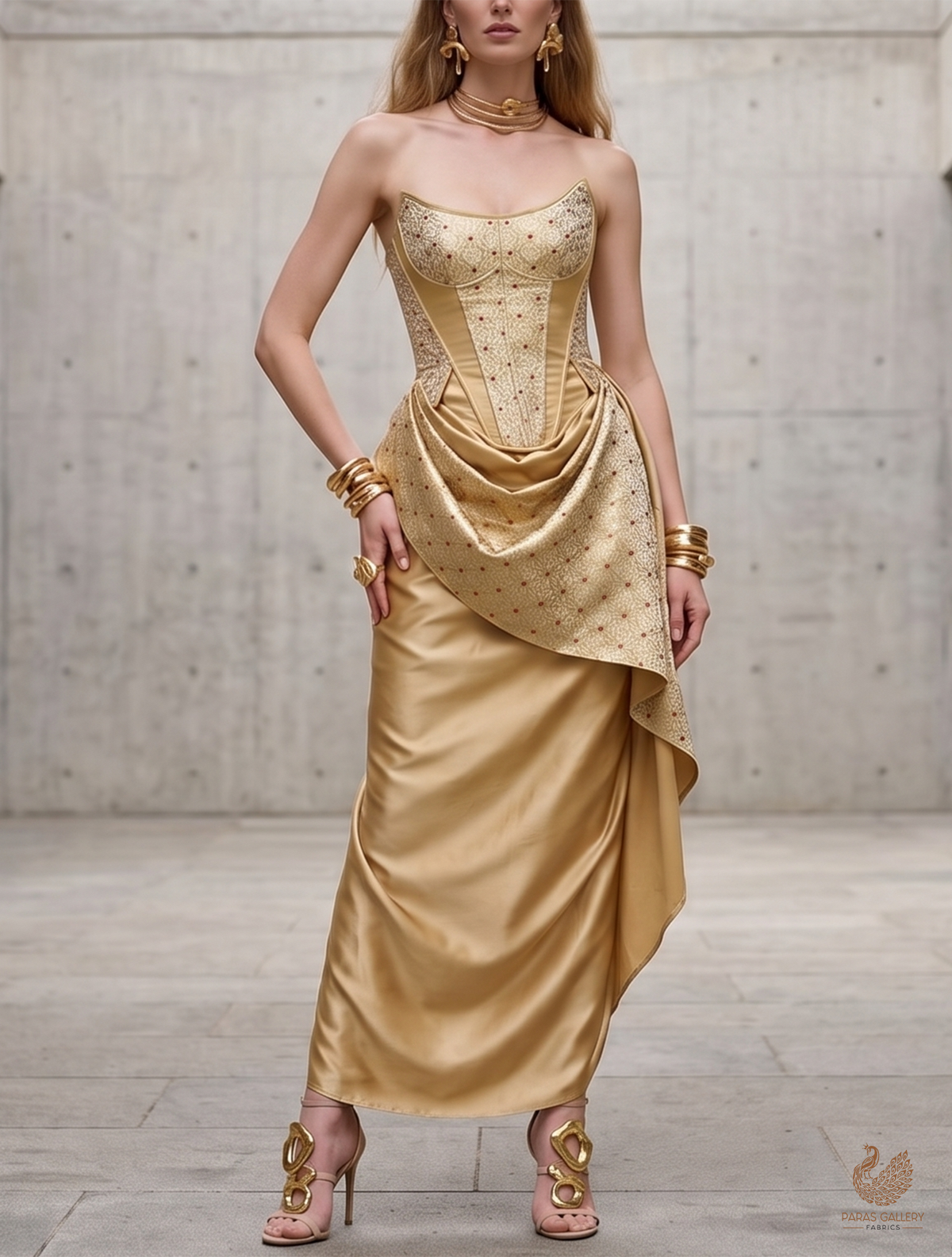 Golden Banarasi Brocade Fabric With All Over Golden Zari Handloom 23005