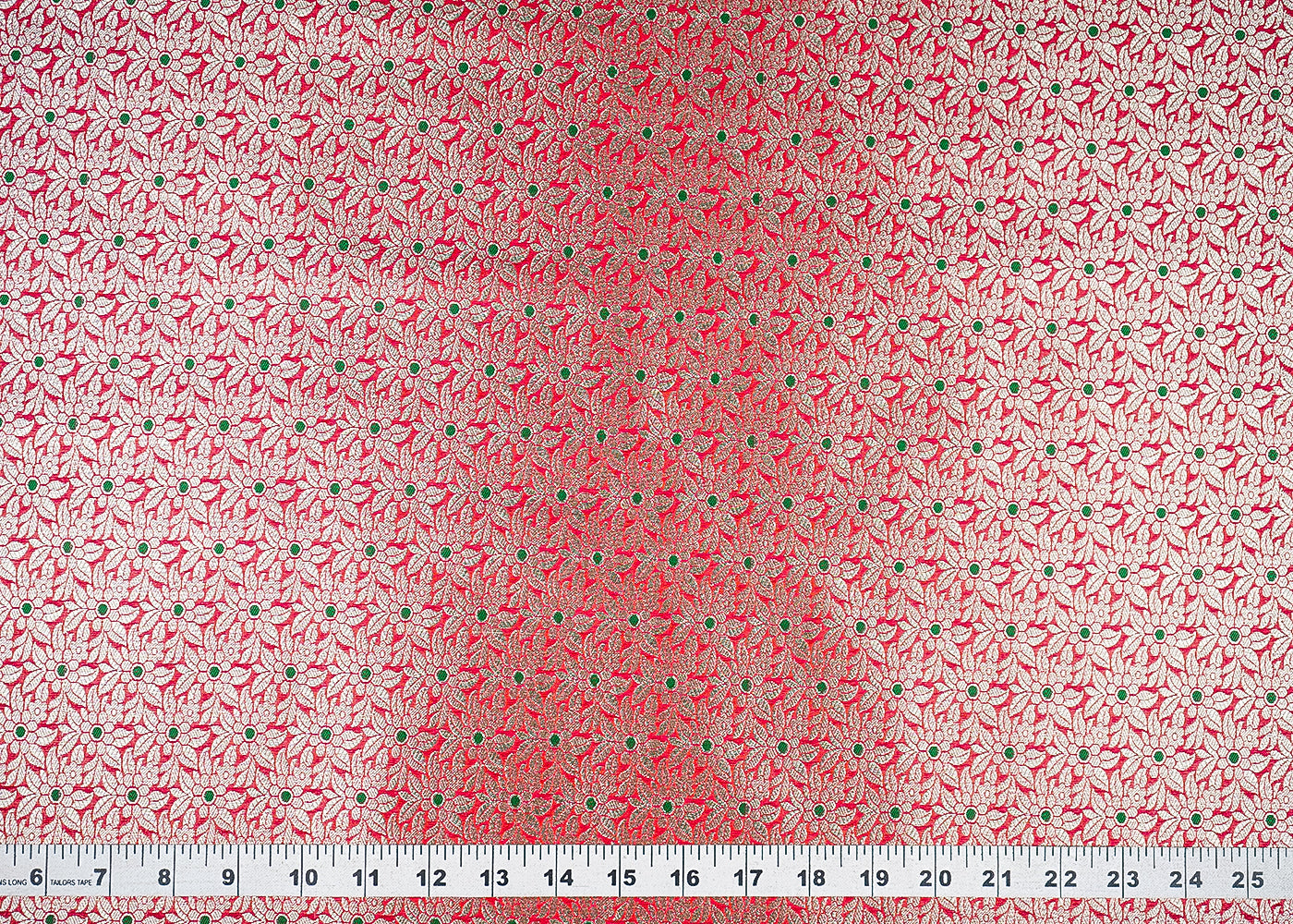 Red Banarasi Brocade Fabric With All Over Golden Zari Handloom 23006
