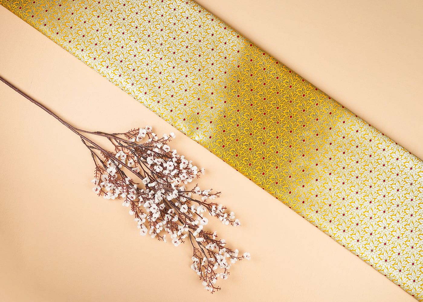 Mustard-Banarasi-Brocade-Fabric-With-All-Over-Golden-Zari-Handloom-23008
