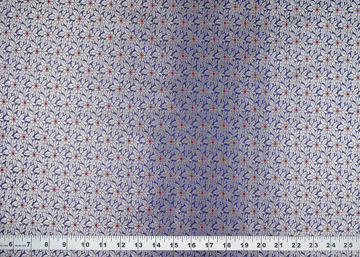 Royal Blue Banarasi Brocade Fabric With All Over Golden Zari Handloom 23009