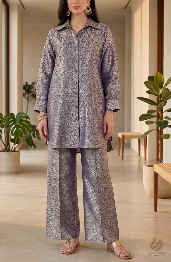 Royal Blue Banarasi Brocade Fabric With All Over Dull Gold Zari Handloom 23009