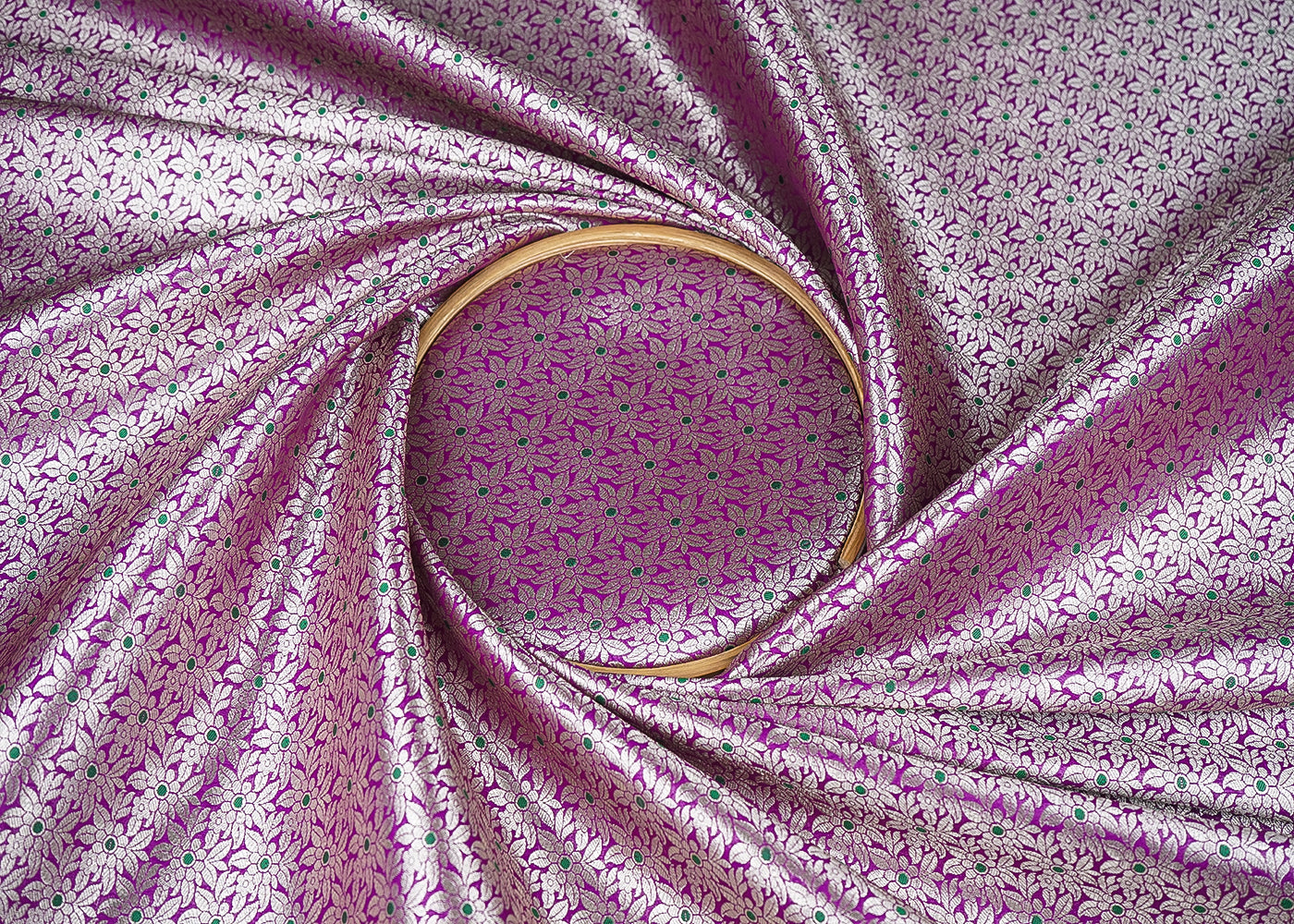Purple Banarasi Brocade Fabric With All Over Golden Zari Handloom 23011