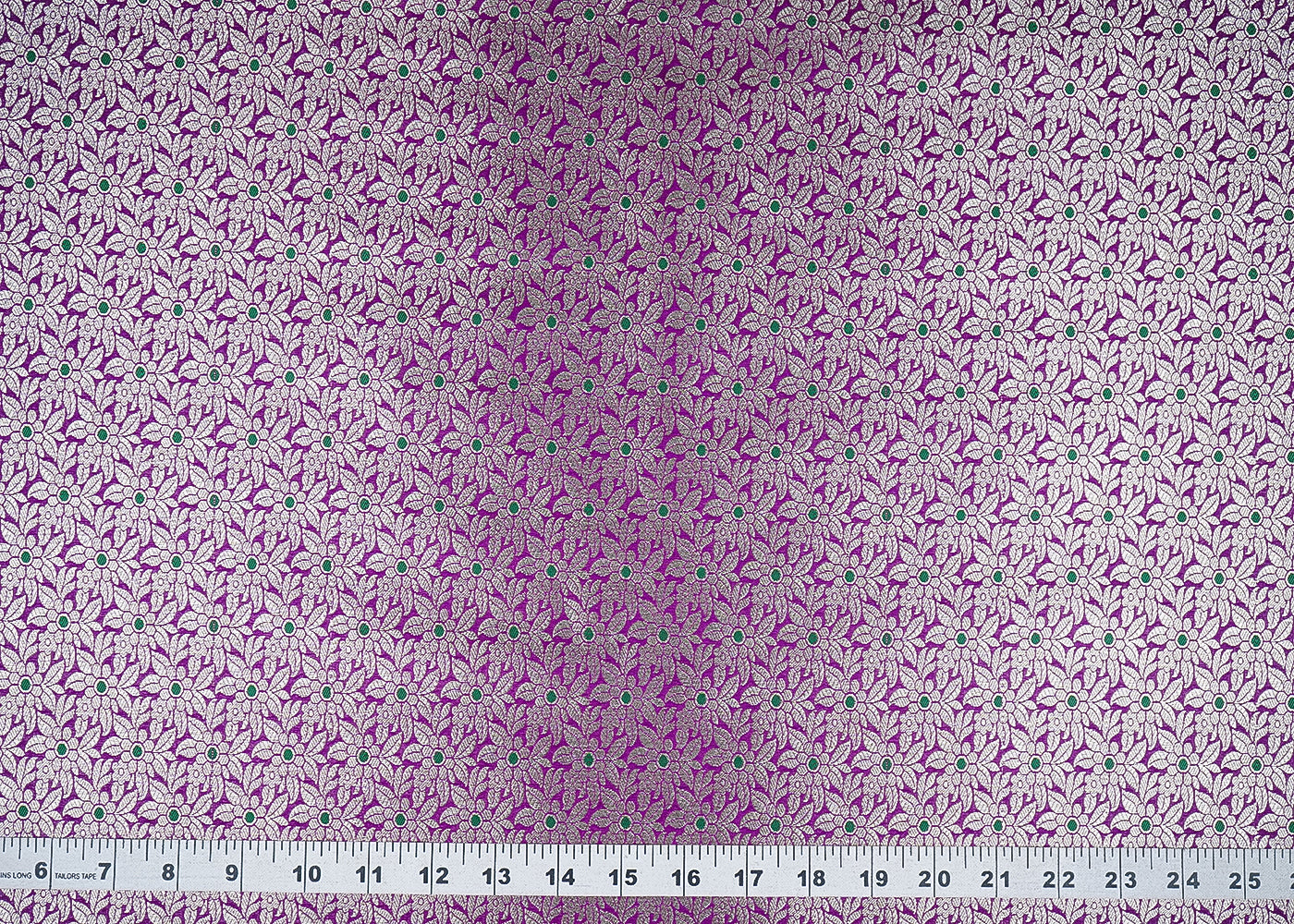Purple Banarasi Brocade Fabric With All Over Golden Zari Handloom 23011