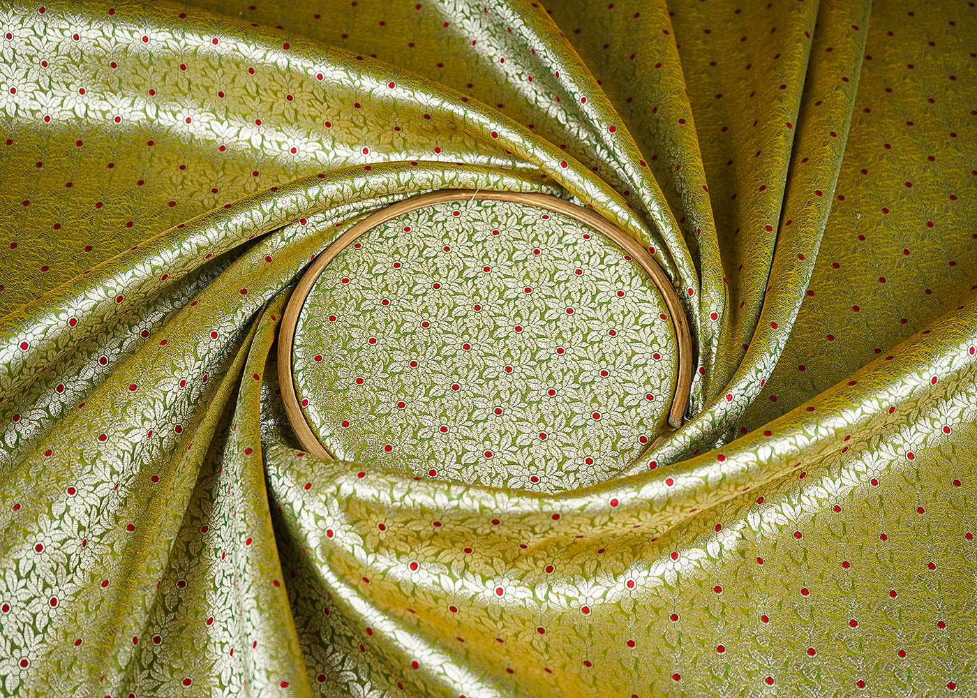 Mehendi-Green-Banarasi-Brocade-Fabric-With-All-Over-Golden-Zari-Handloom-23013-close-view