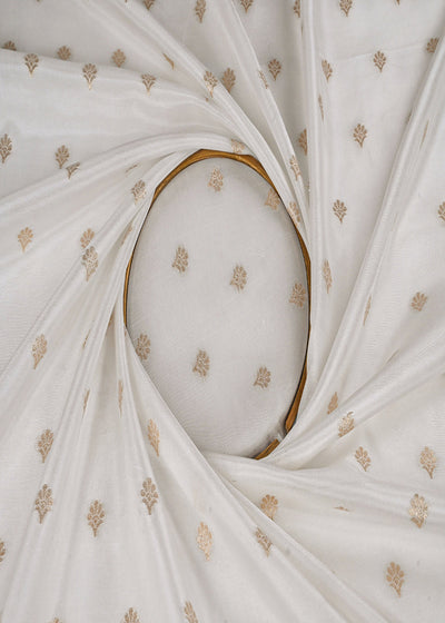 White Dyeable Silk Fabric With All Over Zari Handloom 23016