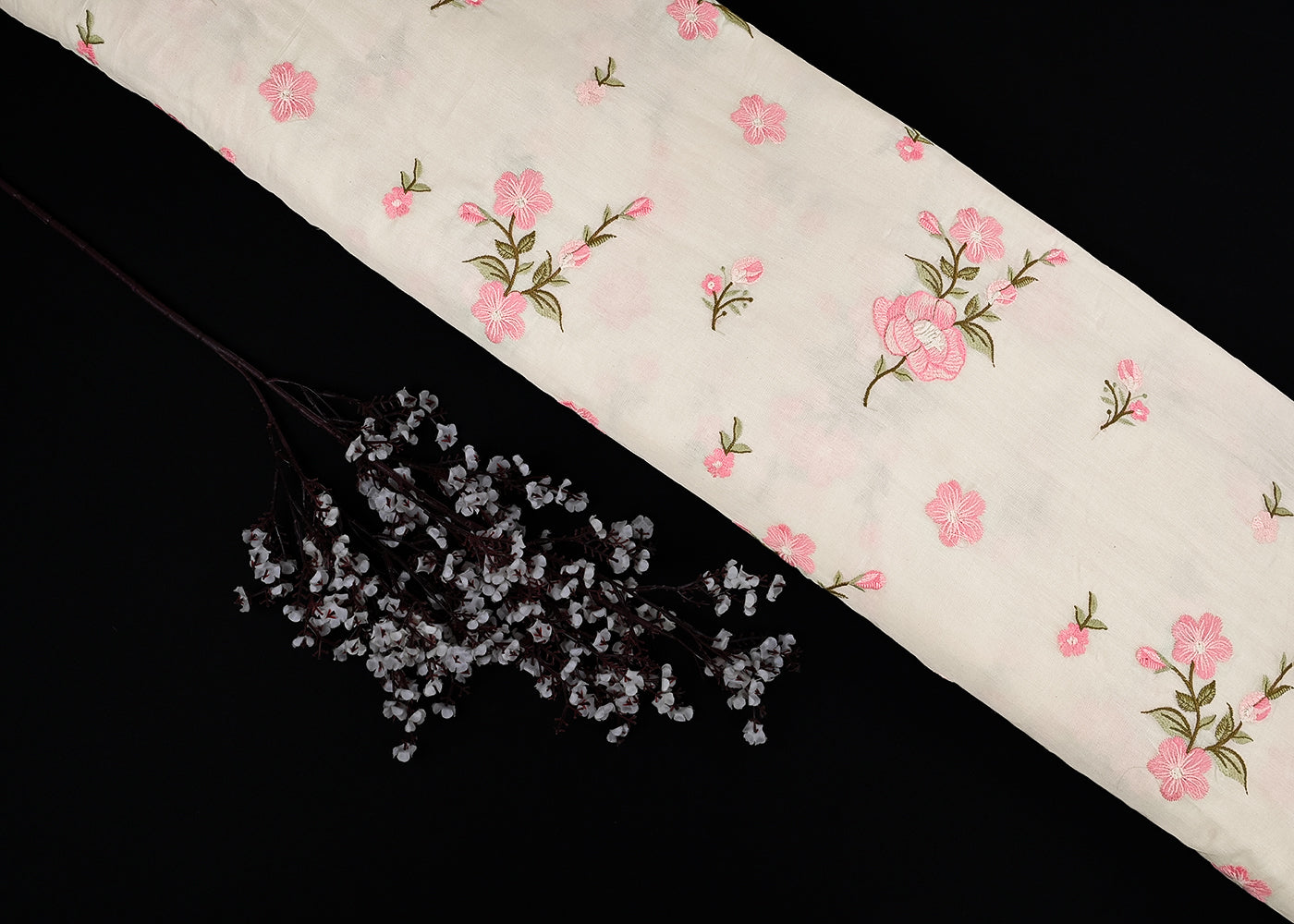 White Chanderi Fabric With All Over Threadwork 23022