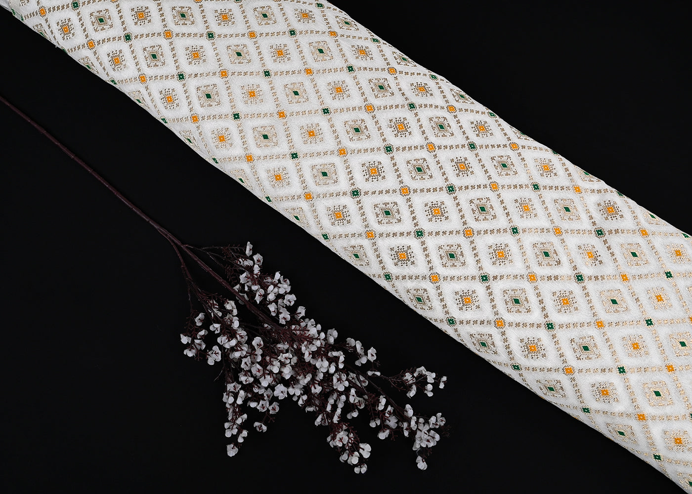White-Dyeable-Georgette-Fabric-With-All-Over-Thread-And-Zari-Handloom-23025