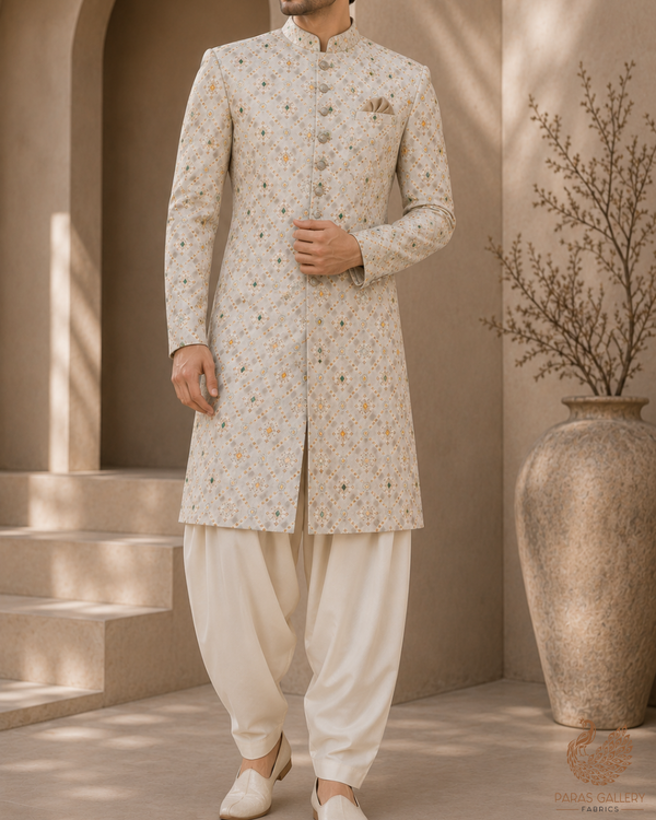 The Noor - White Dyeable Georgette Fabric With All Over Thread And Zari Handloom | 23025