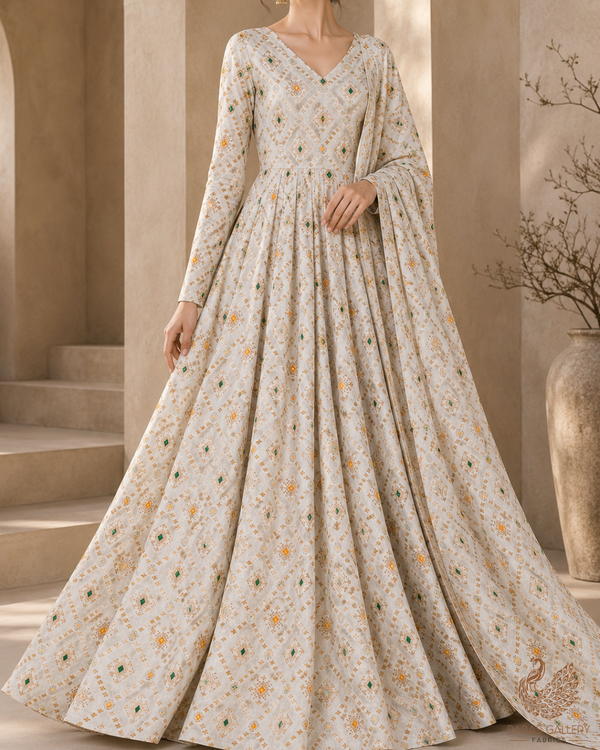 The Noor - White Dyeable Georgette Fabric With All Over Thread And Zari Handloom | 23025