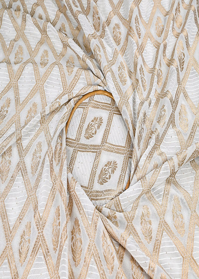 The Noor - White Dyeable Georgette Fabric With All Over Zari Handloom | 23028