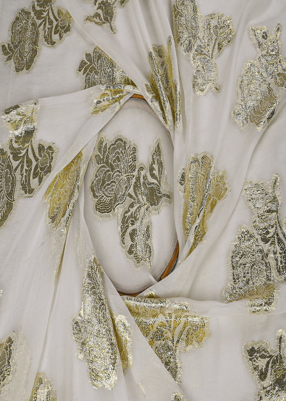 White-Dyeable-Georgette-Fabric-With-All-Over-Golden-Foil-Work-23030-close-view