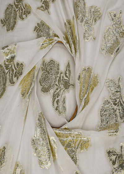 The Noor - White Dyeable Georgette Fabric With All Over Golden Foil Work | 23030