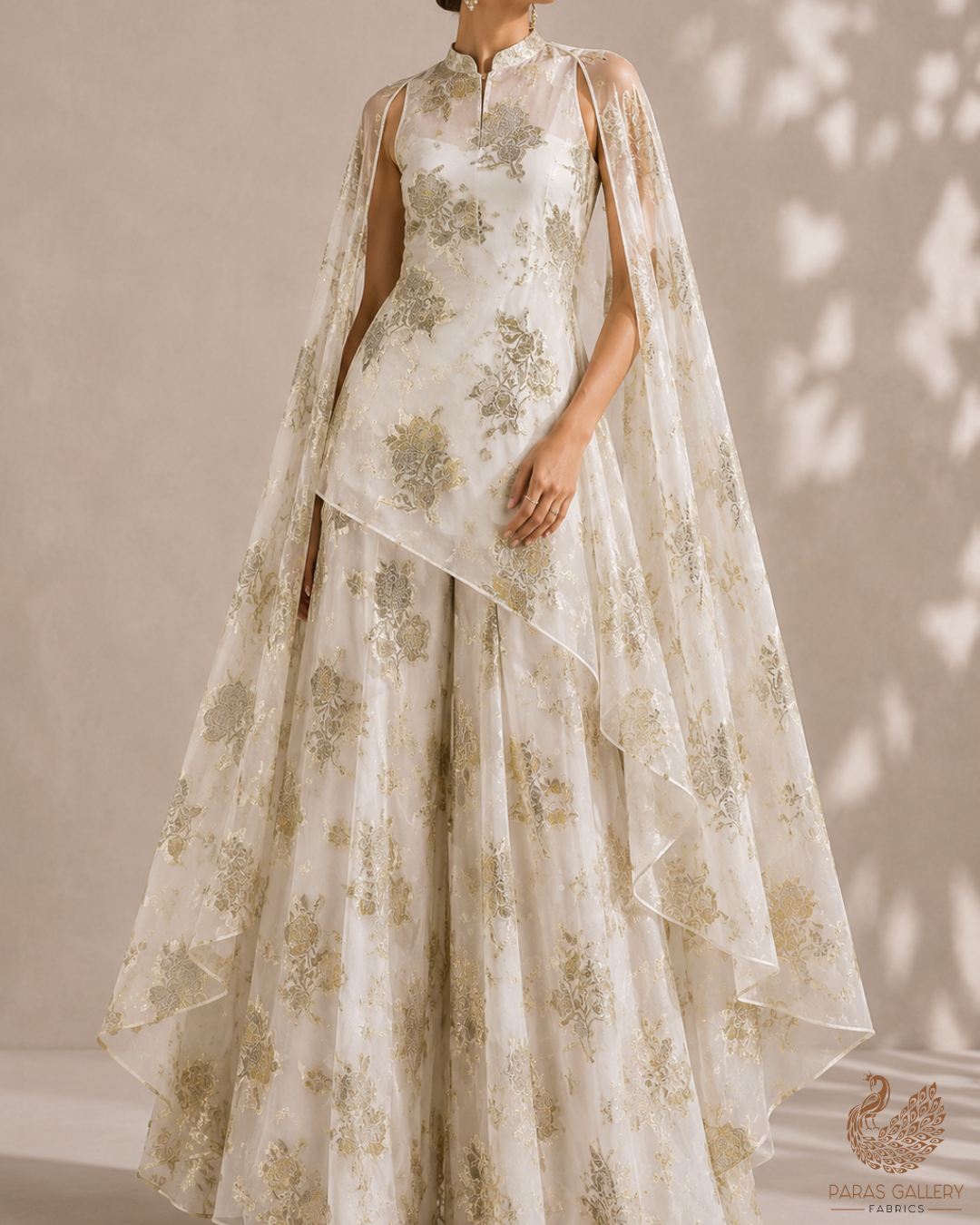 The Noor - White Dyeable Georgette Fabric With All Over Golden Foil Work | 23030