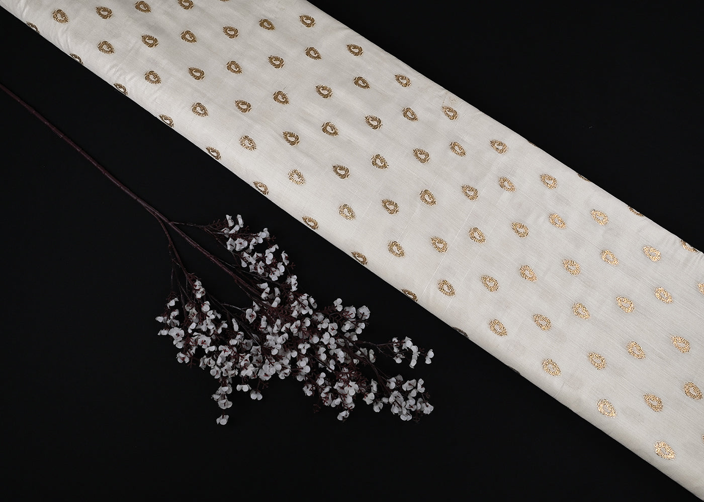The Noor - White Dyeable Chanderi Fabric With All Over Zari Handloom | 23033
