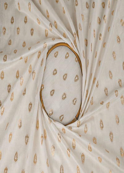 The Noor - White Dyeable Chanderi Fabric With All Over Zari Handloom | 23033