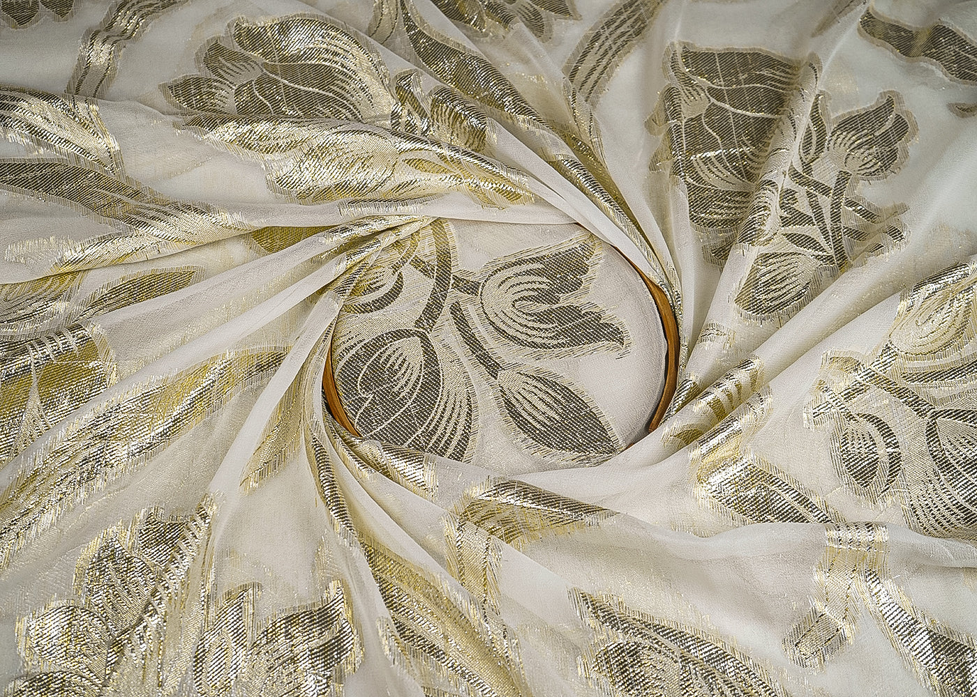 White Dyeable Georgette Fabric With All Over Foil Work 23034