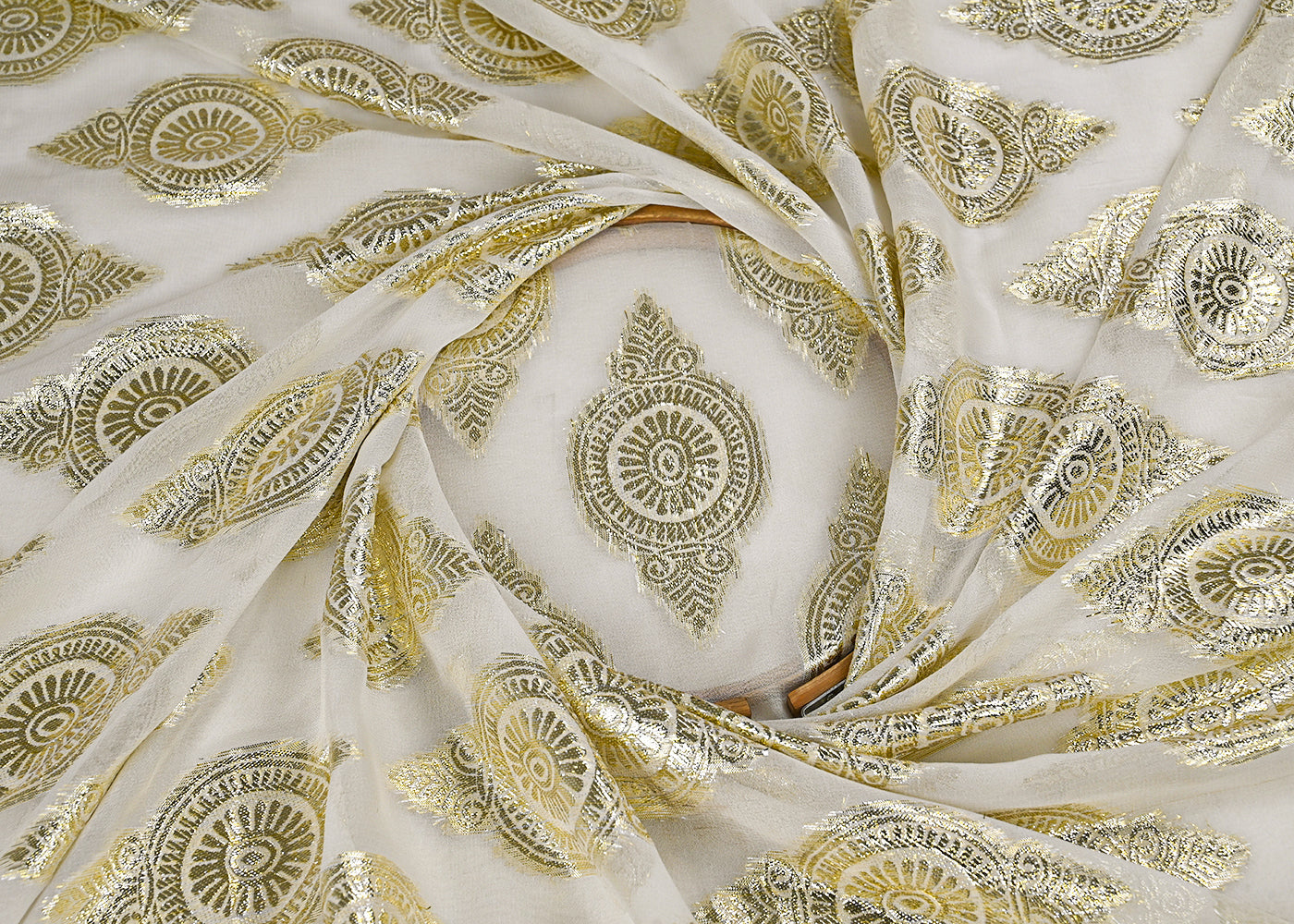 White-Dyeable-Georgette-Fabric-With-All-Over-Golden-Foil-Work-23036-close-view