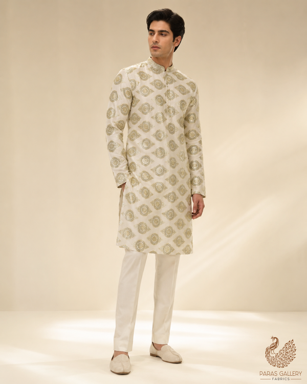 White Dyeable Georgette Fabric With All Over Golden Foil Work  23036