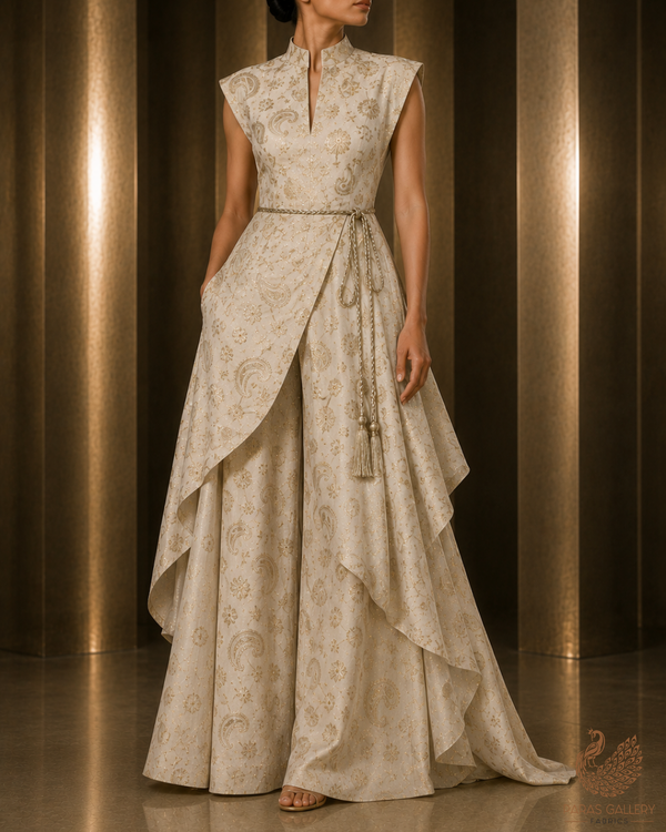 White Dyeable Georgette Fabric With All Over Foil Work 23040