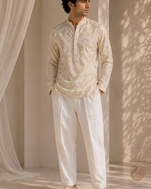 White Dyeable Georgette Fabric With All Over Foil Work 23040