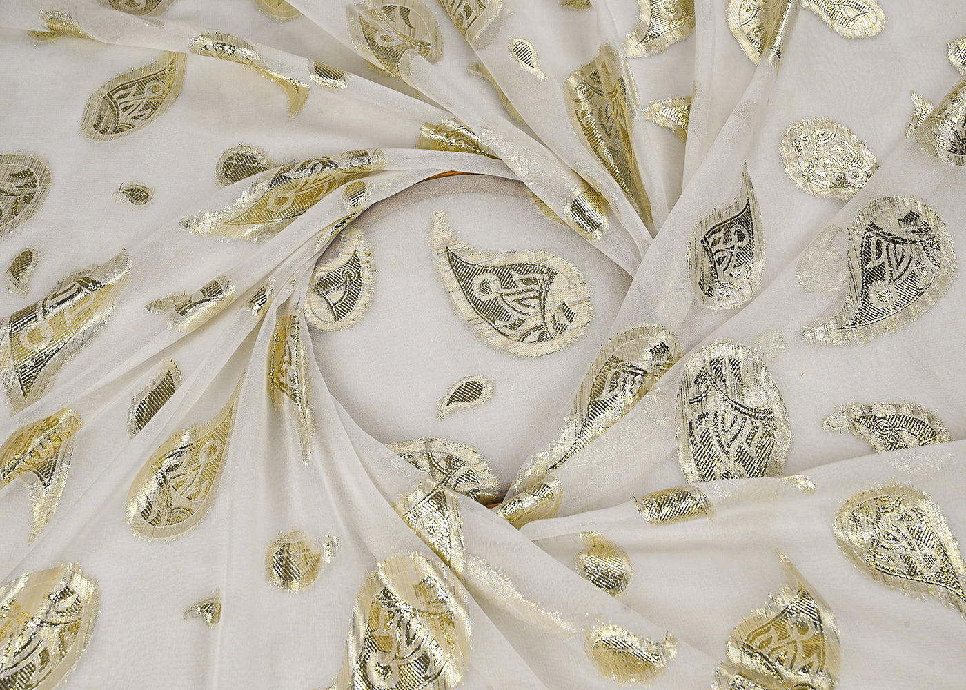 White-Dyeable-Georgette-Fabric-With-All-Over-Golden-Foil-Work-23041-close-view
