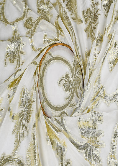 White Dyeable Georgette Fabric With All Over Foil Work 23042