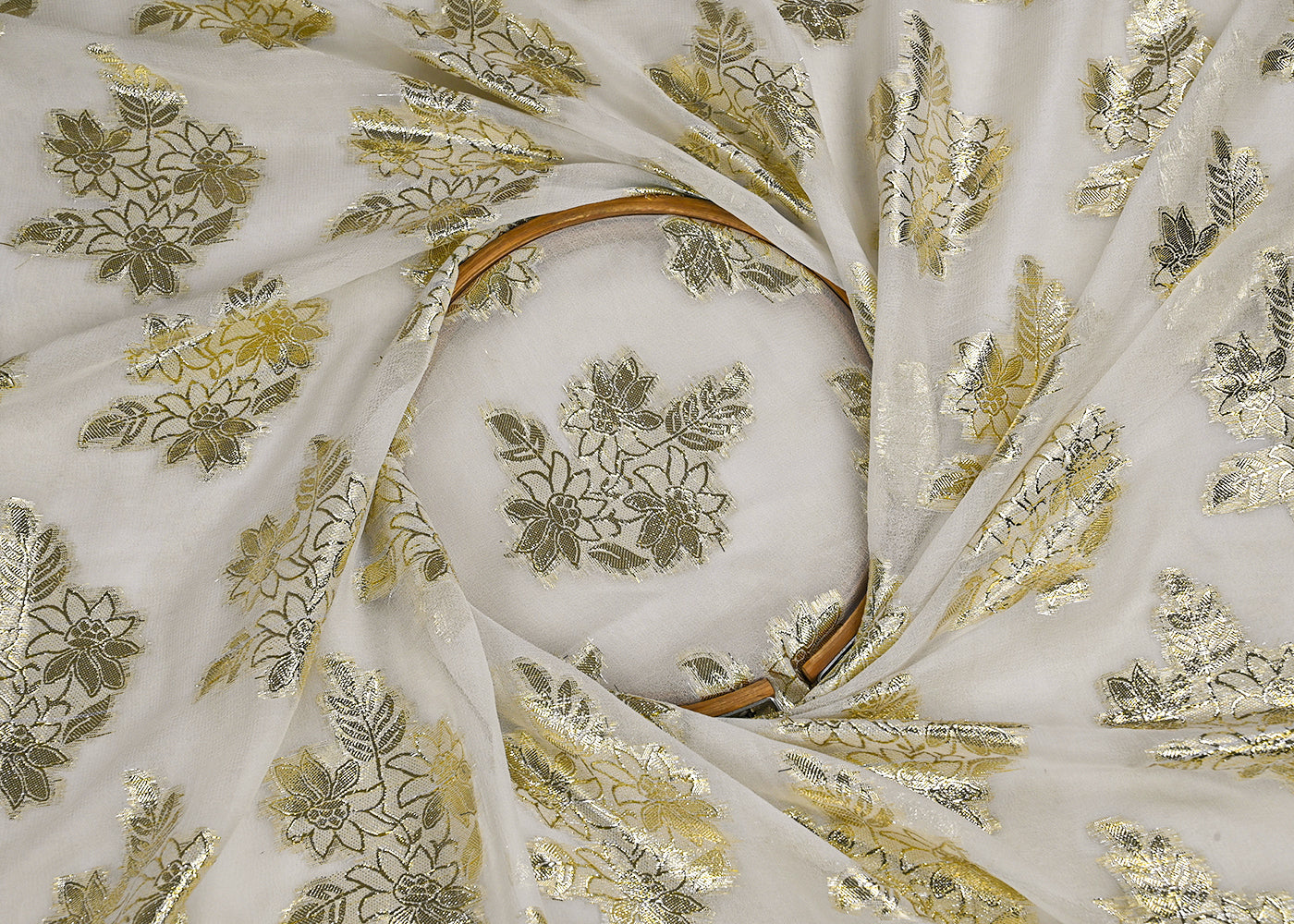 White-Dyeable-Georgette-Fabric-With-All-Over-Golden-Foil-Work-23044-close-view